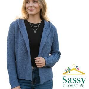 Jones New York Boucle Cardigan Hoodie Blue Gray Ultra Soft Size M NWOT